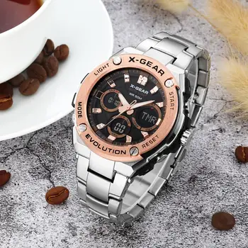 Naujas X-PAVARŲ Žiūrėti Vyrų Top Brand Juodojo Aukso Kvarco Sporto Laikrodis Mens Chronograph Laikrodis Data Nerūdijančio Plieno Vyrų Laikrodžiai