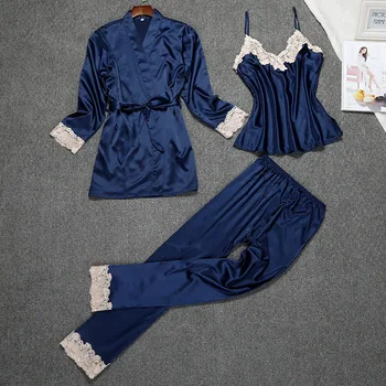 NAUJI Moteriški Dirželis Viršuje Kelnės Kostiumas Nakties Skraiste Sleepwear Pižama Kimono Vonia Suknelė Atsitiktinis 3pcs Miego Nustatyti Rudenį, naktiniai drabužiai Rinkiniai, M, L, XL