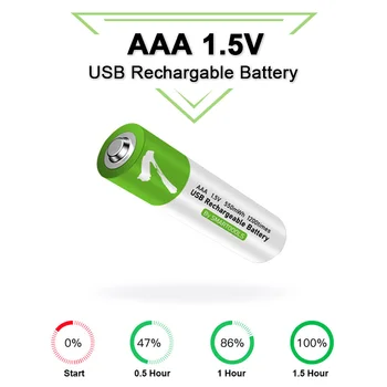 NAUJOSIOS AAA baterijos 1,5 V 366mAh/550 mWh AAA li-ion baterijos USB įkraunamas Nuotolinio valdymo belaide pele + Kabelis