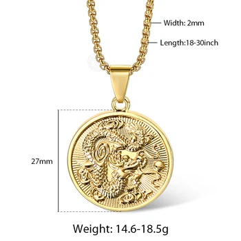 Naujų Senovinių Aukso Spalvos Apvalios Kinijos Etninės Zodiako Dragon Pakabukas Karoliai Langelyje Grandinės Talismanas Ornamentas, Juvelyriniai dirbiniai Didmeninė GP427