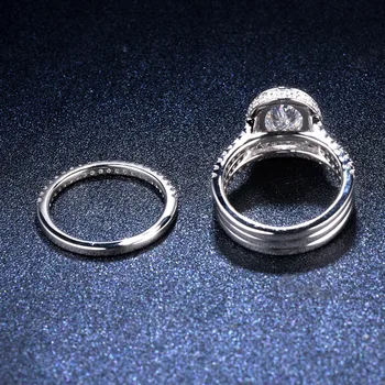 NEKILNOJAMOJO 925 Sterlingas Sidabro 2.82 ct Imituoti Deimantų CZ Vestuvės Vestuvinis Žiedas Rinkiniai Moterims Nuotakos Fine Jewelry 2-in-1