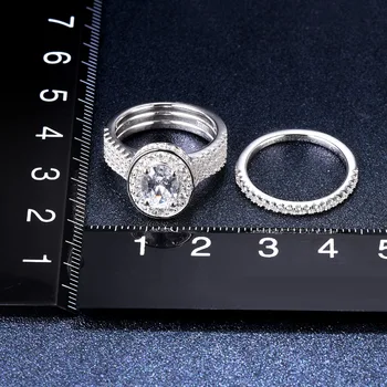 NEKILNOJAMOJO 925 Sterlingas Sidabro 2.82 ct Imituoti Deimantų CZ Vestuvės Vestuvinis Žiedas Rinkiniai Moterims Nuotakos Fine Jewelry 2-in-1