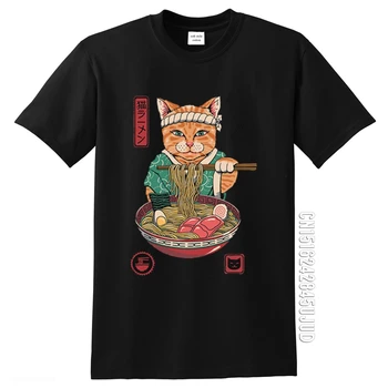 Neko Ramen Marškinėlius Japonija Katė Anime Marškinėliai Vyrams Aukštos Estetinės Kokybės Medvilnės Derlius T-shirt Harajuku Streetwear Camisetas Hombre