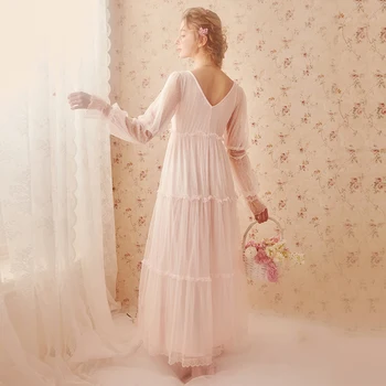 Nemokamas Pristatymas 2019 Naujas Princesė Baltos ir Rožinės spalvos Ilgą Pižamos Nėrinių Pižamą Moterų Modalinis Sleepwear Ponios pijamas femininos