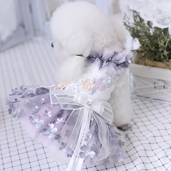 Nemokamas Pristatymas Rankų darbo Drabužius šunims, 3D Gėlės Sluoksnių Pet Tutu Vestuvių Suknelė Vakare Gown Pudelis Maltiečių Lašas Laivybos