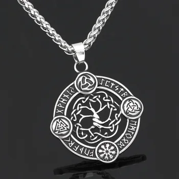 Nerūdijančio plieno viking šiaurės kompasas Vegvisir odin amuletas karoliai pakabukas su dovanų maišelis