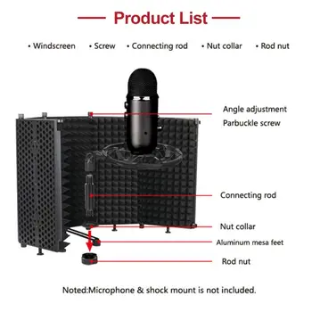 Nešiojamas Mikrofonas Atskirai Shield Reguliuojamas Kampas Garso Absorbavimo Sulankstomas Padengti Vėjo Ekranas