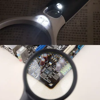 Nešiojamų 3X 45X Didinamojo Stiklo Kišeninis didinamasis stiklas Papuošalai Laikraščio, Knygos Skaitymas Aukštos raiškos Loupe Stiklas Su 3 LED