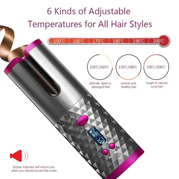 Nešiojamų Belaidžio Automatinė Garbanoti Geležies Hair Curler USB Įkrovimo LCD Ekranas Garbanotas Mašina