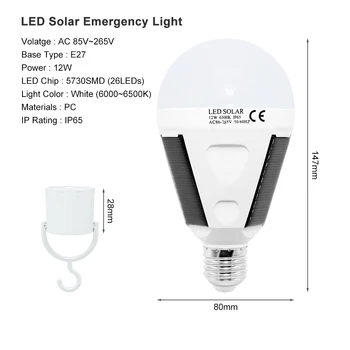 Nešiojamų hangable LED saulės šviesos 12W įkrovimo E27 avarinės lemputės AC85V-265V Lauko kempingas naktį rinkos apšvietimas