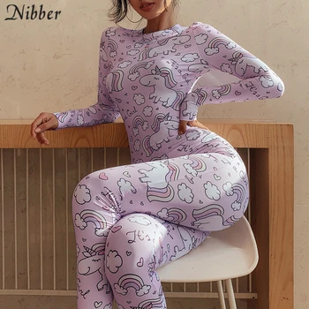 Nibber mielas Animacinių filmų kawaii rožinė jumpsuits moterų spausdinimo Sportinę Veiklą drabužiai aukštos kokybės ruožas Slim jumpsuits femme