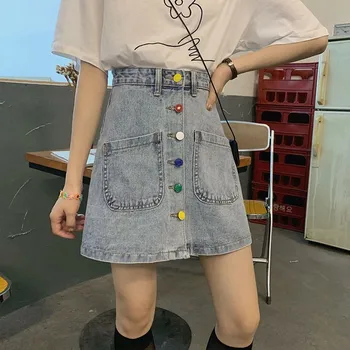 NiceMix korėjos drabužių Mini Sijonai plius dydis drabužių Aukšto Juosmens-line faldas mujer moda 2020 naujas vasaros kawai Džinsinio audinio