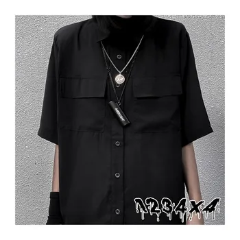 NiceMix vintage stiliaus gotikos palaidinė moterims marškinėliai Harajuku Turn-žemyn Apykaklės plius dydis viršūnės 