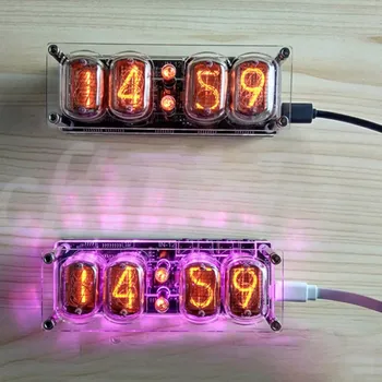 Nixie Vamzdis Laikrodis-12 4-tiek Švyti RGB Spalvingos Lemputės, Ekranas Retro Stalo Laikrodis Micro USB Prievadą