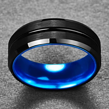 Nuncad Vestuvių 8mm Volframo Karbido Žiedas Matinis Juodas Volframo Plieno Dangus Mėlynas Vidinis Žiedas, Vyrų Papuošalai Anillos Priedai