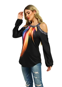 Nuo Peties Seksualus, Juodos spalvos Marškinėlius Moterims Polar Lights Spausdinti ilgomis Rankovėmis Marškinėliai Viršuje Moterų Plius Dydis Drabužių S-5XL 3D Marškinėliai