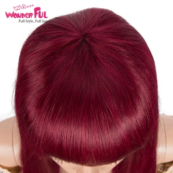 Nuostabus Žmogaus Plaukų Perukai Burg Raudona Tiesūs Plaukai, Perukai Su Kirpčiukais Moterims Spalvos Brazilijos Plaukų Gamtos Cosplay Bob Perukas