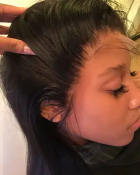Nėriniai priekiniai žmogaus plaukų perukai tiesiai 360 nėrinių priekinės perukas juoda moterys trumpą prieš nupeštos su kūdikio plaukų perukai 13x6 130 tankis