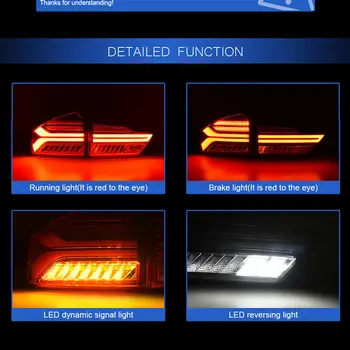OKEEN 2vnt Automobilio LED užpakalinis Žibintas Honda Miestas 2016 2017 2018 Vairavimo Posūkio Signalo Lemputė, Stabdžių Atbulinės Šviesos galiniai Žibintai
