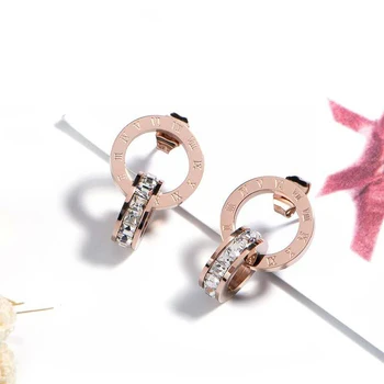 OLEVO2020 naujas produktas korėjos mados Romėniškais skaitmenimis dvigubas žiedas žiedas iš titano plieno auskarai moterų rose gold temperamentas earrin