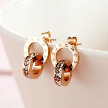 OLEVO2020 naujas produktas korėjos mados Romėniškais skaitmenimis dvigubas žiedas žiedas iš titano plieno auskarai moterų rose gold temperamentas earrin