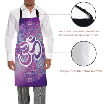 Om Simbolis Indijoje Violetinė Mandala Chakra Spausdinti Prijuostė Spausdinti Unisex Virtuvė su Antkrūtiniais su Reguliuojamu Kaklo maisto gaminimas Sodininkystė