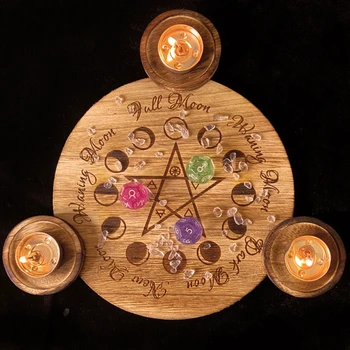 OOTDTY Mediniai Žvakių Laikiklis Astrologija Pentacle Altoriaus Plokštės Vudu Magija Žvakidė Stalo Energijos Papuošalai Taro Prekes