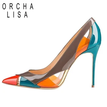ORCHA LISA Naujas stiletto kulno Batų moteris Siurbliai Ponios itin aukšti kulniukai batai Lakinės odos Pažymėjo tne office didelis dydis 46