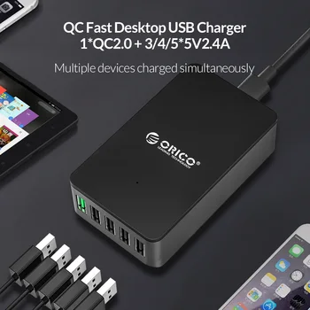 ORICO QC2.0 USB Įkroviklis 5 Uostuose Darbalaukio Greitas Įkroviklis Samsung 