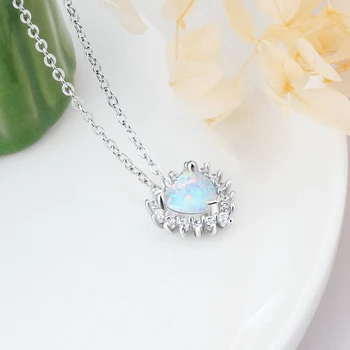 Originali 925 Sterlingas Sidabro Karoliai Moterims Sukurta Širdies White Opal Kubinių Zirconia Karoliai Fine Jewelry (Sam Hub Fong)