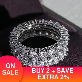 Originalus 925 Sterlingas sidabro vestuviniai Žiedai nustatyti juostos žiedas Moterų sužadėtuvių ir vestuvių mados juvelyrikos piršto Juodasis penktadienis R5726
