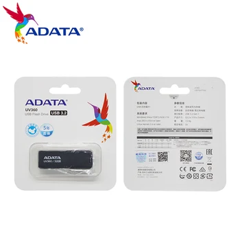 Originalus ADATA UV360 USB 3.2 Pr 1 Flash Drive 32GB 64GB 128GB 256 GB Black Memory Stick Pendrive USB Kompiuterio