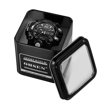 Originalus OHSEN Prekės ženklo Žiūrėti Dėžės Black Laikrodis Metalo Atveju Dovanų Dėžutė Pakuotės Apsauga