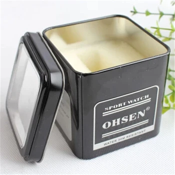 Originalus OHSEN Prekės ženklo Žiūrėti Dėžės Black Laikrodis Metalo Atveju Dovanų Dėžutė Pakuotės Apsauga