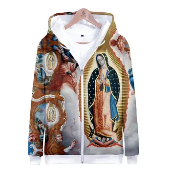 Our Lady Of Gvadalupės Mergelės Marijos Katalikų Meksika Kokybės Paltai Hoodie Palaidinukė 3D projektavimo ilgomis Rankovėmis Užtrauktuką Gobtuvu Striukė 4XL