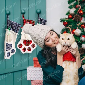 OurWarm 5vnt Pet Kalėdų Kojinę Šuns Leteną Pledas Gyvūnų X-mas Gyvulių Vaikams Saldainių Maišelio Dovanos Kalėdų 2018 Naujųjų Metų