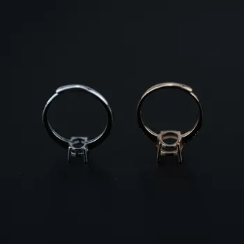 Ovalo formos Šakės, Bezel Rose Auksą, Padengtą Kietas 925 Sterling Silver DIY Reguliuojamas Žiedas Parametrus Moissanite Akmuo 1294167