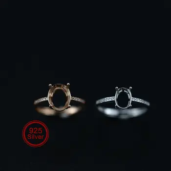 Ovalo formos Šakės, Bezel Rose Auksą, Padengtą Kietas 925 Sterling Silver DIY Reguliuojamas Žiedas Parametrus Moissanite Akmuo 1294167