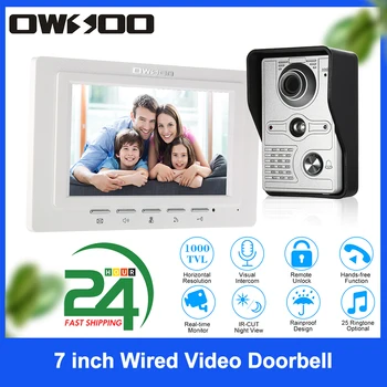 OWSOO 7 colių Laidinio Vaizdo Doorbell Patalpų Stebėti IR-CUT Rainproof Lauko Kamera, Vaizdo Domofonas Nuotolinio Atrakinimo Vaizdo Duris Telefono