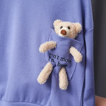 Palaidinės Mielas Mergaičių Printe T-shirt Kūdikių, Mergaičių ir Berniukų Su bear Bamblys Vaikai Palaidinės Miela Apvali Kaklo ilgomis Rankovėmis Viršuje Tees