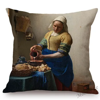 Pasaulyje Garsaus Aliejaus Tapybai Johannes Vermeer Mergina Su Perlo Auskaru, Kad Milkmaid Aliejaus Tapybai Sofos Pagalvės Užvalkalą Pagalvėlė Padengti