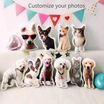 PASIDARYK pats Šuo Pagalvėlė Pliušiniai Žaislai Pagalvę Foto Užsakymą Kūrybos 3D Cute Kačių, Įdaryti Sofa Automobilių Dekoratyvinės Pagalvėlės, Dovanų Pet Pagalvę Suvenyrų