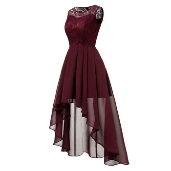 Pavasario Asimetrinė Suknelė Moterims 2019 Elegantiškas Šifono Burgundy Lace Ilgas Šalis Suknelė Moterų Slim Vestuvių Pamergės Maxi Suknelės