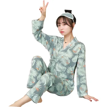 Pavasarį Ir Rudenį Kimono Pižama Yukata Moterų Sleepwear ilgomis rankovėmis Kelnės Pieno Šilko Prarasti Flamingo Namų Paslauga Kostiumas