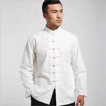 Pavasarį, Rudenį Vyrų Grynos Medvilnės Marškinėliai Kinų Stiliaus Mandarinų Apykaklės Stovo Marškinėliai Ilgomis Rankovėmis Balti Marškiniai Importuojamų Drabužių