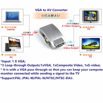 PC VGA į CVBS/RCA/Video/S-Video Adapteris Keitiklis Female Jungtis USB Power pc Nešiojamas, TV AV Video Switch Box Nemokamas Pristatymas