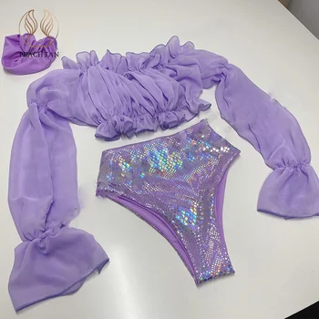 Peachtan Seksualus blizga bikini nustatyti 2020 m. Susiėmę maudymosi kostiumėlį, moterų Ilgas rankovėmis maudymosi kostiumėliai moterims, Aukštos juosmens, maudymosi kostiumą, Ekstremalių bikini