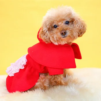 PETCIRCLE Šuo Šuniukas Drabužių Raudona Jojimo Hood Vilnonis Suknelė Tinka Mažų Šunų Naminių Kačių Visas sezonas Pet Mielas Kostiumas Šuo Medžiaga Šuo Sijonas