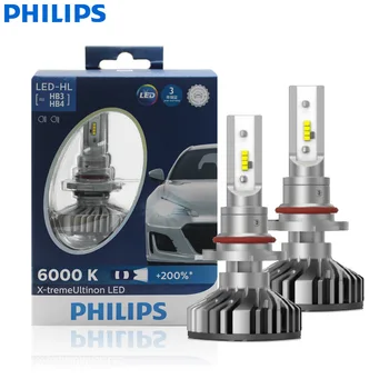 Philips X-treme Ultinon LED 9005 HB3 HB4 9006 12V 11005XUX2 6000K Automobilio LED Žibintai Auto Lemputes +200% Daugiau, Šviesus (Twin Pack)