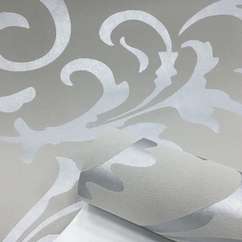 Pilka 3D Viktorijos Damask Reljefiniai Tapetai Roll Namų Dekoro Kambarį Miegamojo Sienų Dangos, Sidabro Gėlių Prabangių tapetų